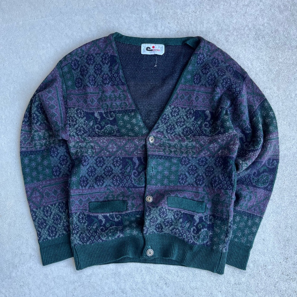 Cozy Green and Purple Cardigan Sweater